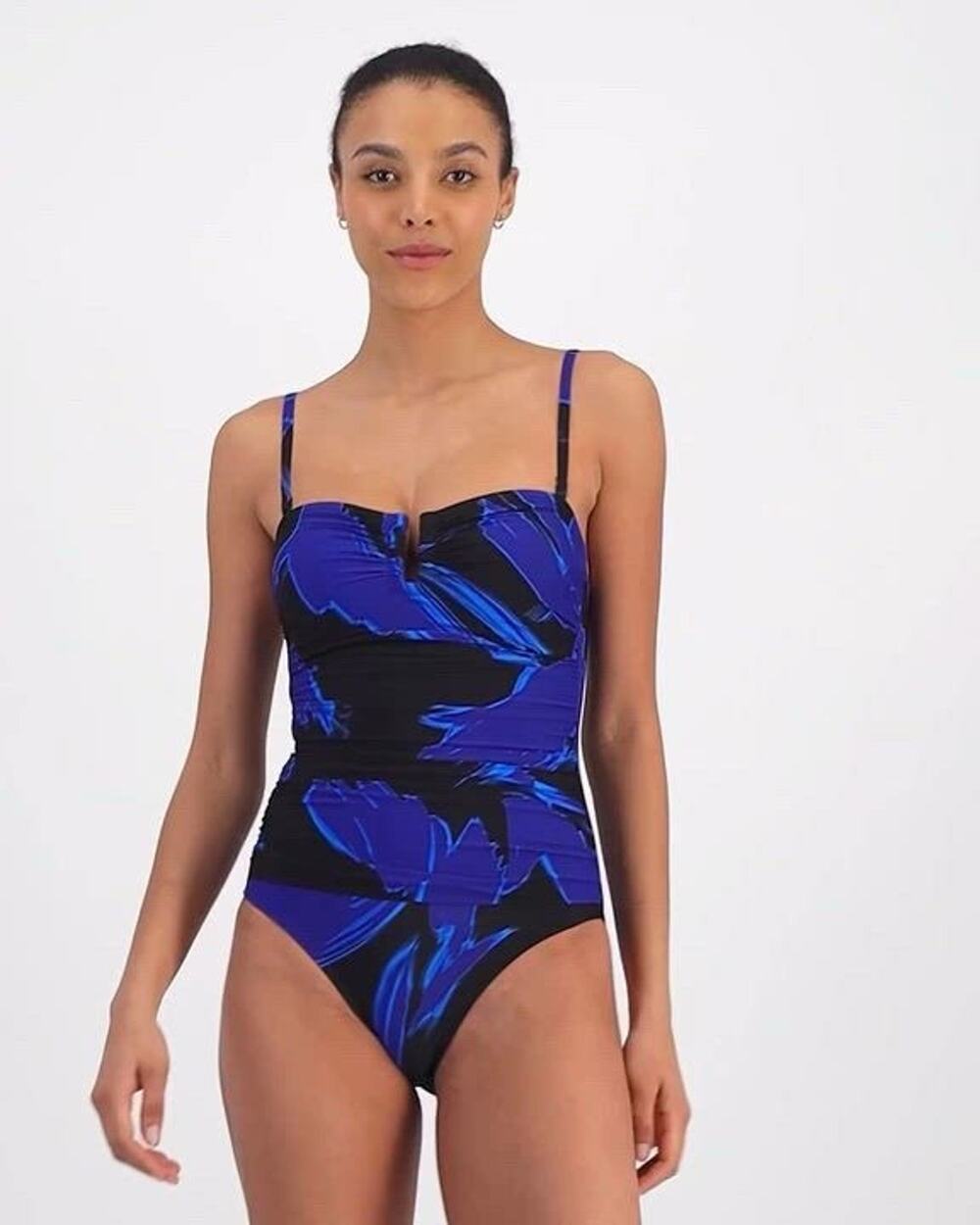 DKNY Bandeau Shirred One Piece Swimsuit Blue NWOT Slimming - Women’s Size L